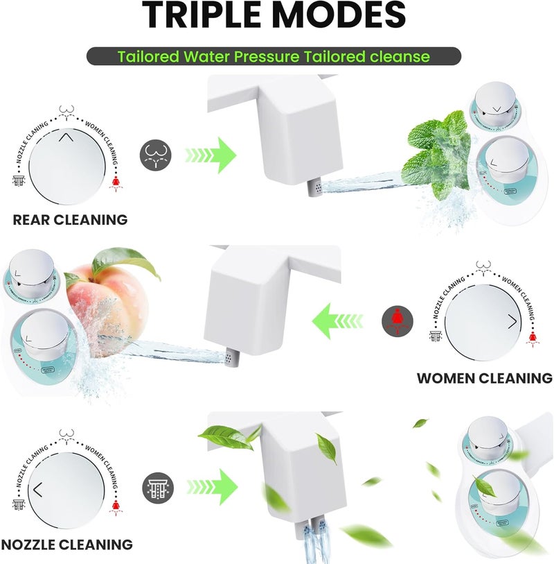 Terapaton RV Bidet for Camper Toilet, Non-Electric Toilet Sprayer Attachment with Dual Nozzles, Adjustable Pressure, Front/Rear/Self Cleaning, Upgrade for Trailer, Motorhome, RV Bathroom (Chrome Knob) - Image 5